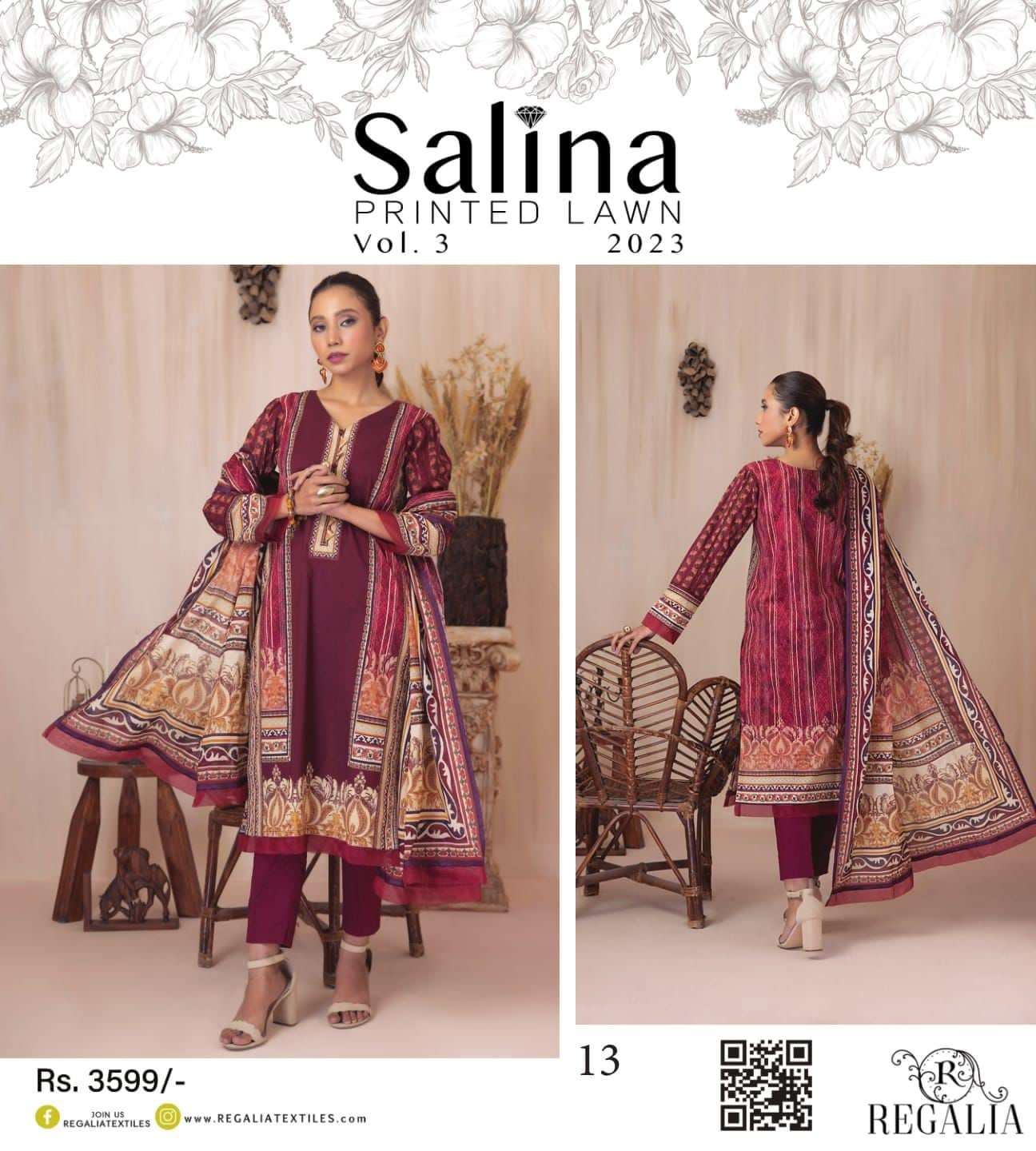 SALINA Printed Lawn Vol 3 - 2023 by Regalia Textiles